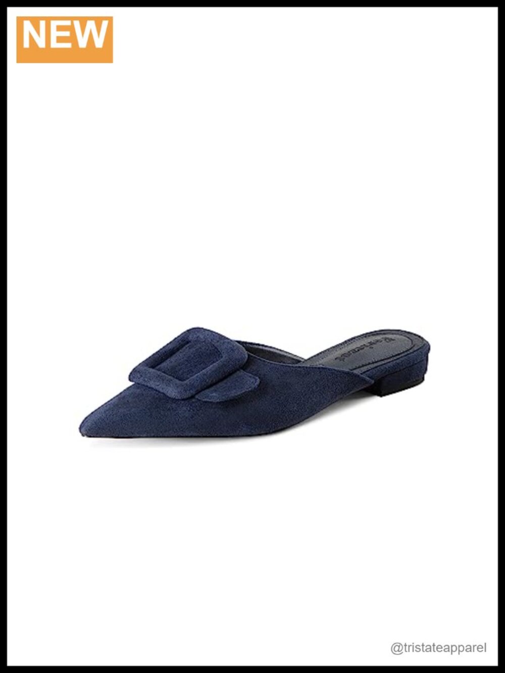 Faux Suede Slingback Buckle Flat Mule Slides Pointed Toe Backless Loafers